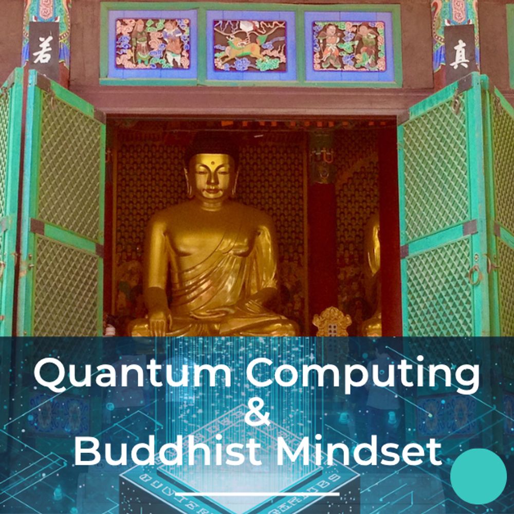 Quantum Computing & Buddhist Mindset. Buddha sitting in Jogyesa Temple in Seoul.