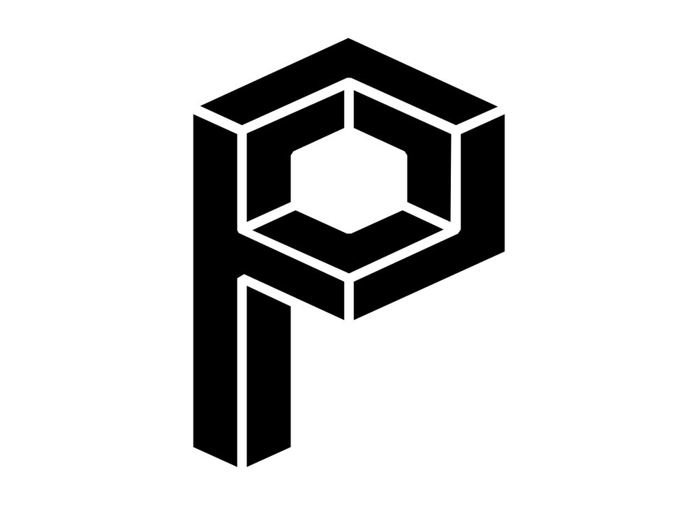 Black on white Penrose shape-inspired Pivot P logo