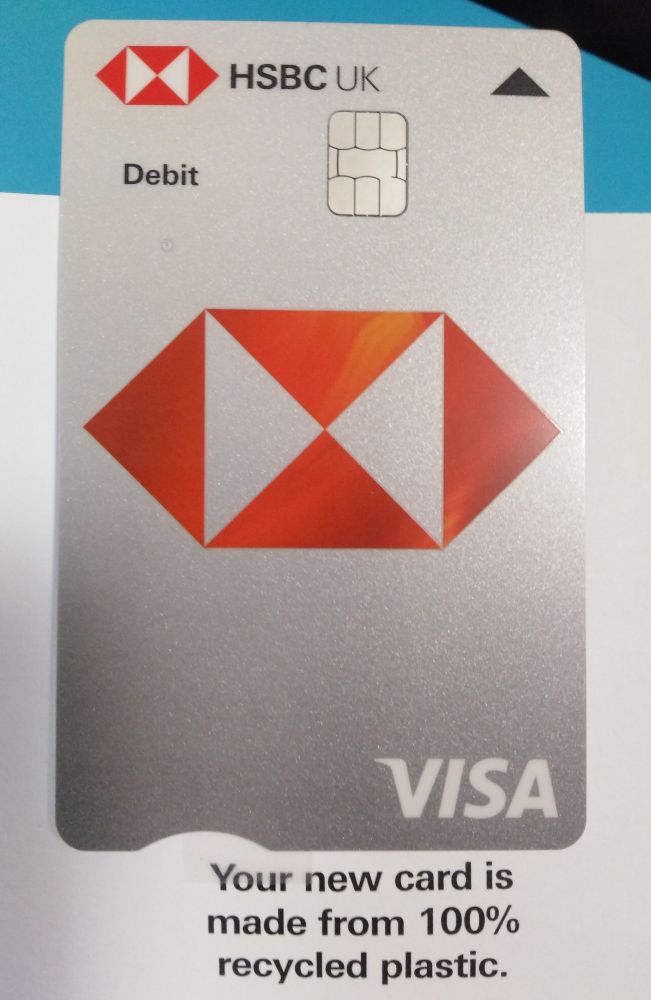 HSBC VISA card made from 100% recycled plastic.