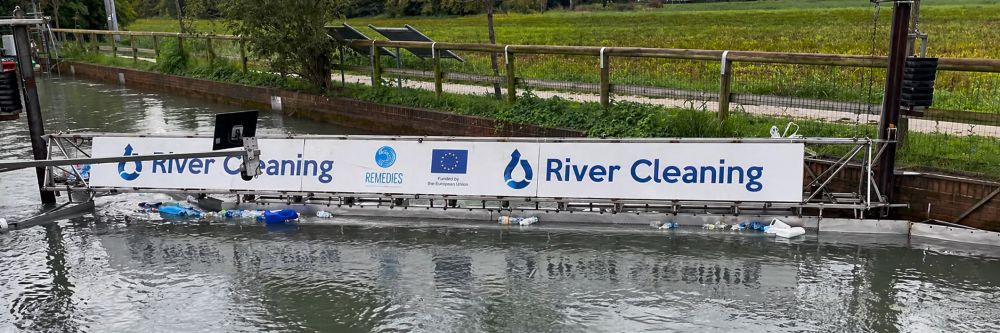 River Cleaning Smart Barrier installed in a waterway to intercept floating waste before it reaches downstream ecosystems. 